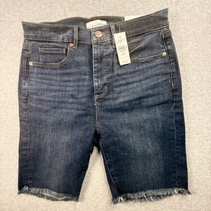 LOFT Denim Shorts Womens 8 29 Blue NWT High Waist Frayed Hem Stretch Casual